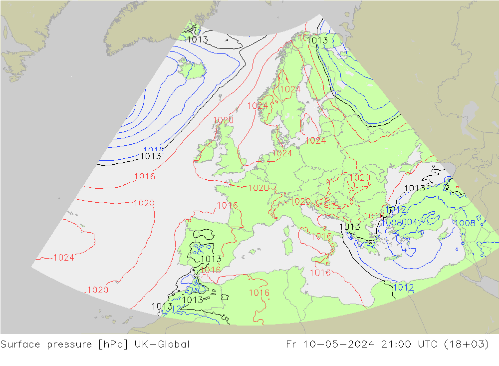 地面气压 UK-Global 星期五 10.05.2024 21 UTC