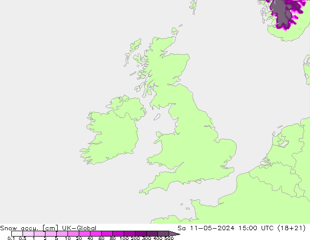 Snow accu. UK-Global Sáb 11.05.2024 15 UTC