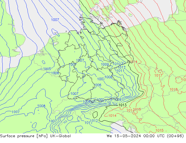 Atmosférický tlak UK-Global St 15.05.2024 00 UTC