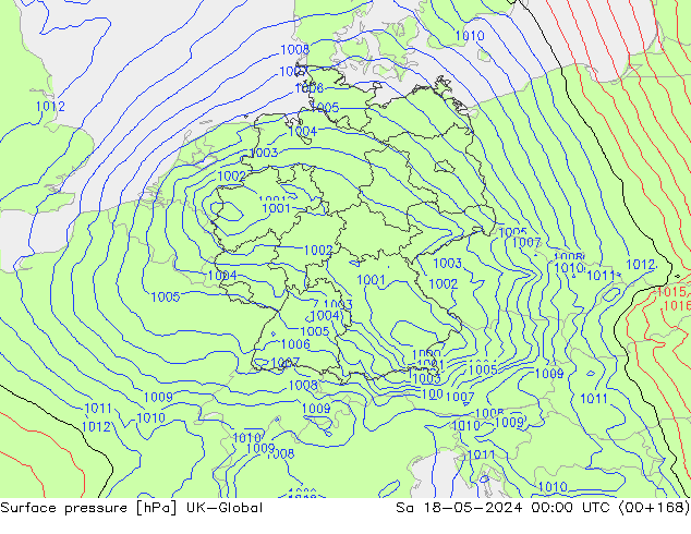 Atmosférický tlak UK-Global So 18.05.2024 00 UTC