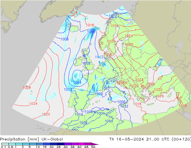Precipitazione UK-Global gio 16.05.2024 00 UTC