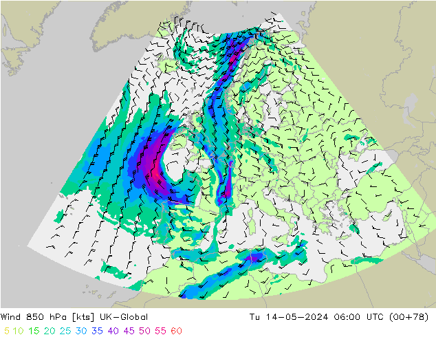 Vent 850 hPa UK-Global mar 14.05.2024 06 UTC