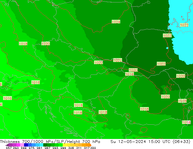 Thck 700-1000 hPa UK-Global dim 12.05.2024 15 UTC