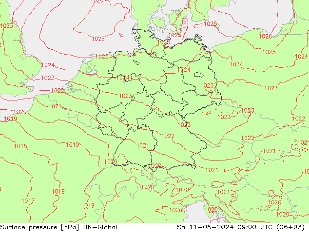 Surface pressure UK-Global Sa 11.05.2024 09 UTC