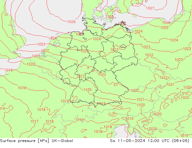 地面气压 UK-Global 星期六 11.05.2024 12 UTC