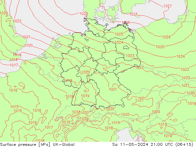 Atmosférický tlak UK-Global So 11.05.2024 21 UTC