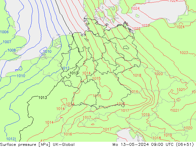 pressão do solo UK-Global Seg 13.05.2024 09 UTC