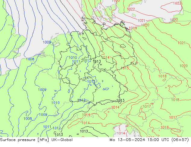 Surface pressure UK-Global Mo 13.05.2024 15 UTC