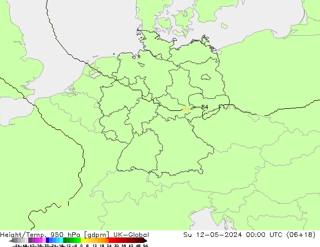Géop./Temp. 950 hPa UK-Global dim 12.05.2024 00 UTC