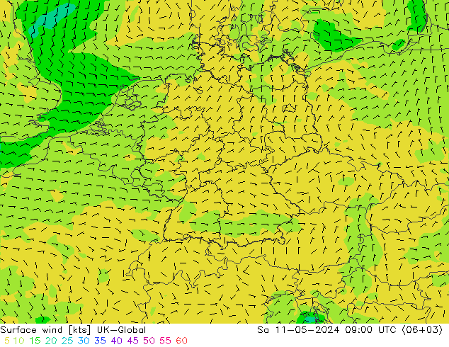 风 10 米 UK-Global 星期六 11.05.2024 09 UTC