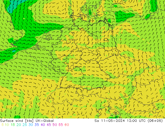风 10 米 UK-Global 星期六 11.05.2024 12 UTC