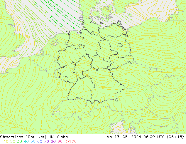 Streamlines 10m UK-Global Mo 13.05.2024 06 UTC