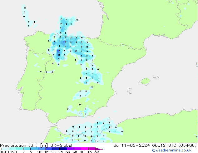 Precipitation (6h) UK-Global Sa 11.05.2024 12 UTC