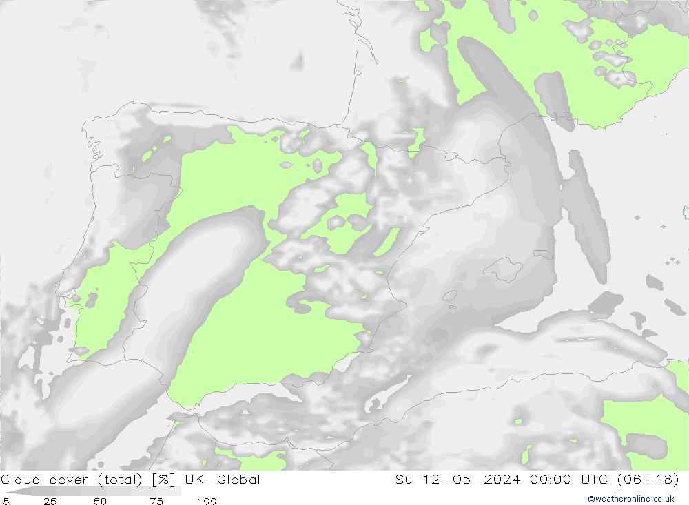 Cloud cover (total) UK-Global Su 12.05.2024 00 UTC