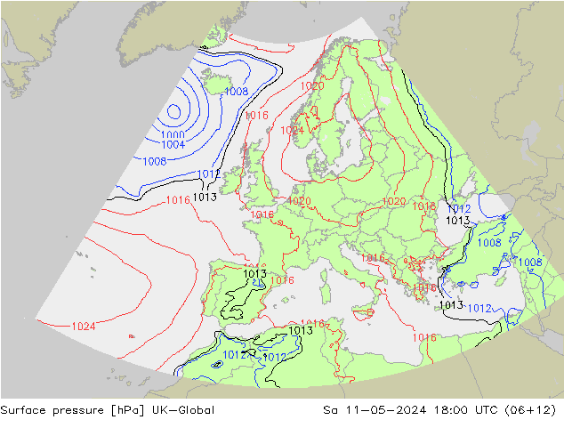 地面气压 UK-Global 星期六 11.05.2024 18 UTC