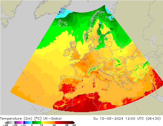 Temperature (2m) UK-Global Su 12.05.2024 12 UTC