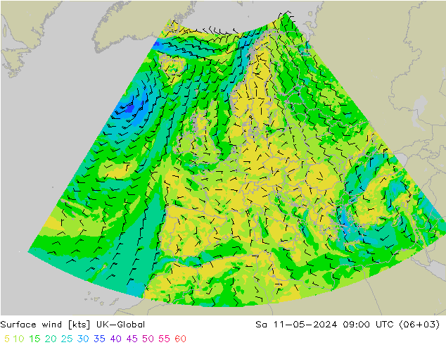 Surface wind UK-Global Sa 11.05.2024 09 UTC