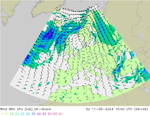 Rüzgar 850 hPa UK-Global Cts 11.05.2024 15 UTC