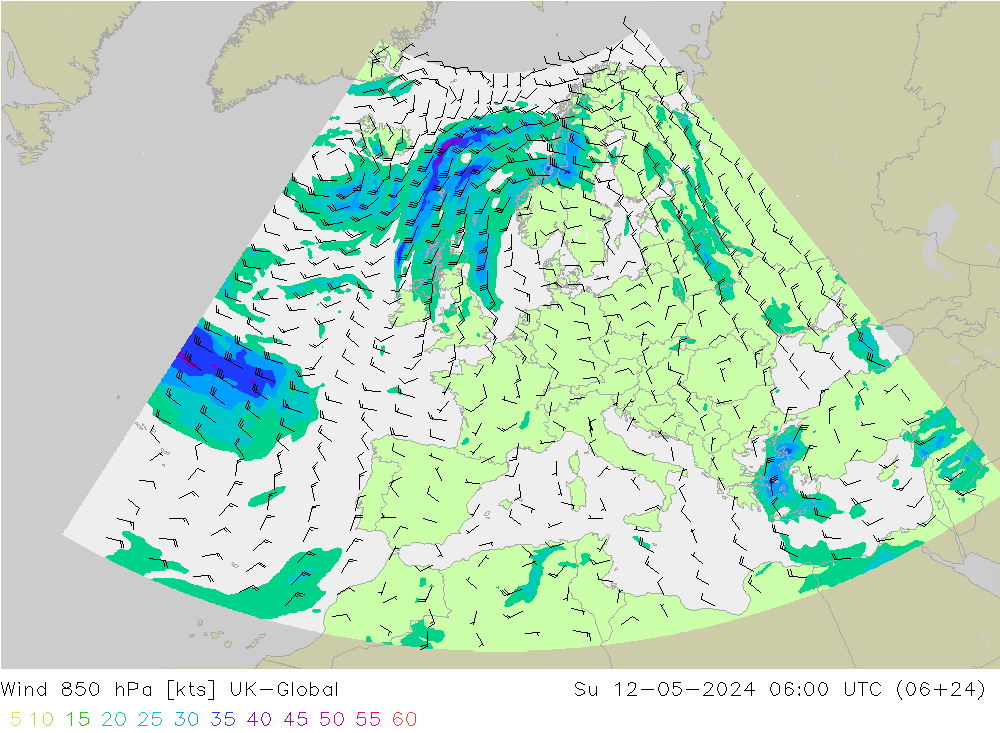 Vent 850 hPa UK-Global dim 12.05.2024 06 UTC