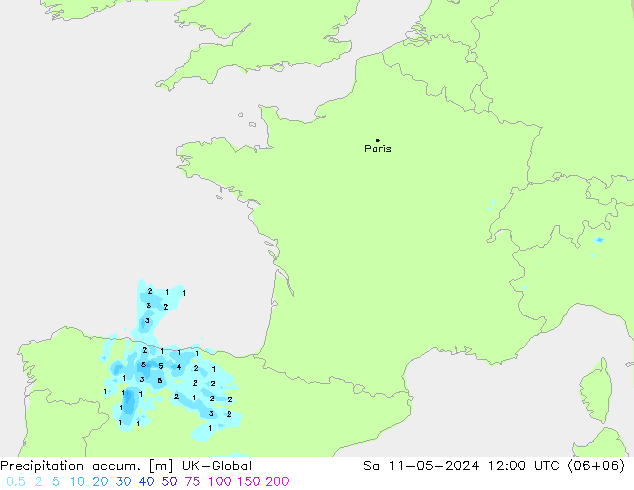 Totale neerslag UK-Global za 11.05.2024 12 UTC