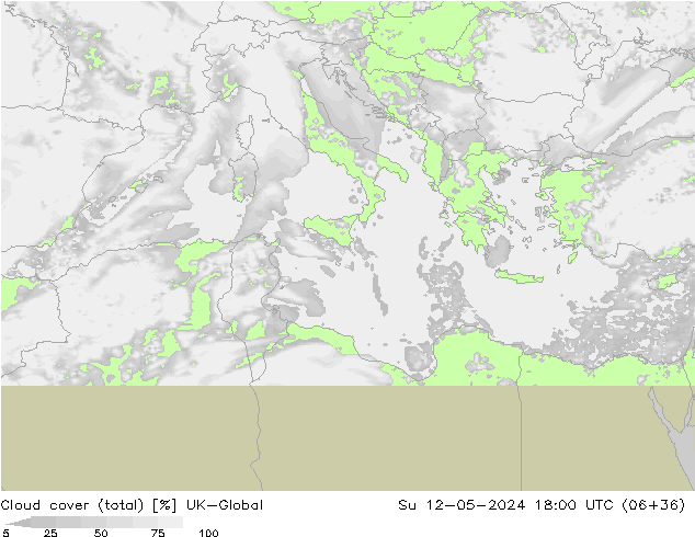 Nubes (total) UK-Global dom 12.05.2024 18 UTC