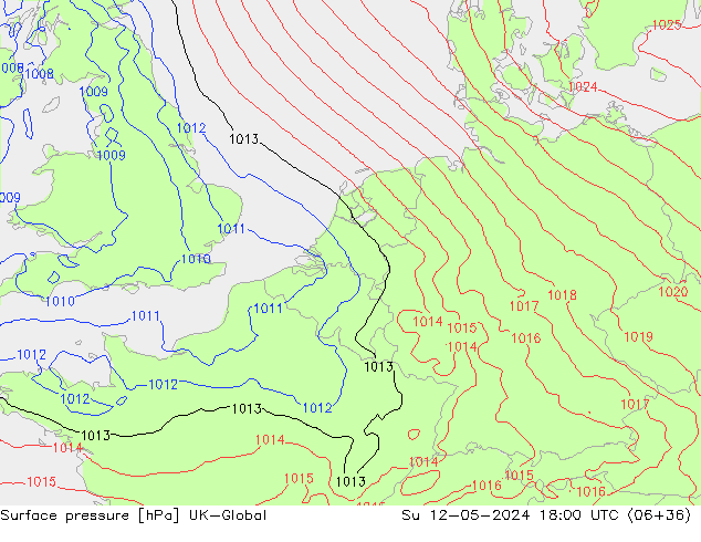 Surface pressure UK-Global Su 12.05.2024 18 UTC