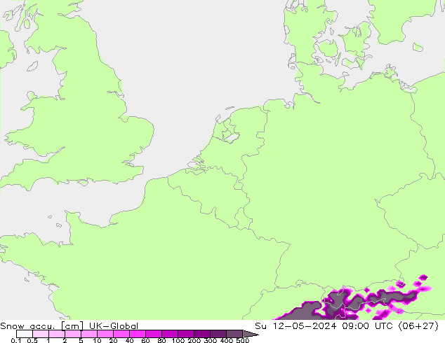 Snow accu. UK-Global Su 12.05.2024 09 UTC