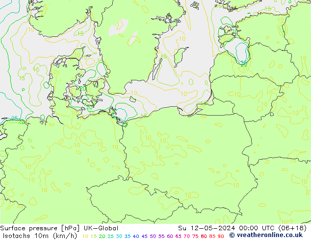 Isotachs (kph) UK-Global Su 12.05.2024 00 UTC