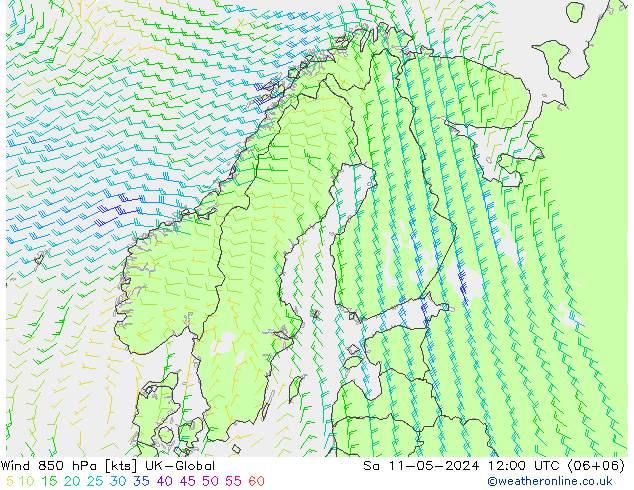 Wind 850 hPa UK-Global Sa 11.05.2024 12 UTC