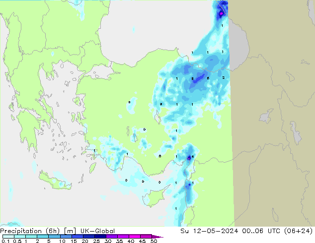 Precipitation (6h) UK-Global Ne 12.05.2024 06 UTC