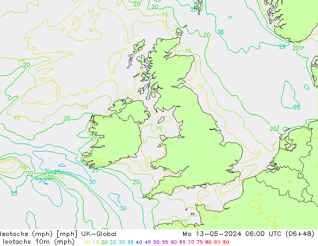 Eşrüzgar Hızları mph UK-Global Pzt 13.05.2024 06 UTC