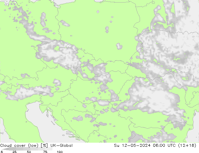 Cloud cover (low) UK-Global Su 12.05.2024 06 UTC