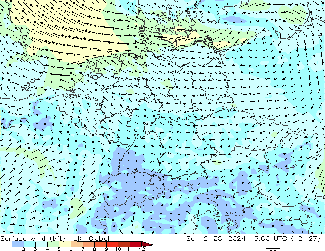 Rüzgar 10 m (bft) UK-Global Paz 12.05.2024 15 UTC