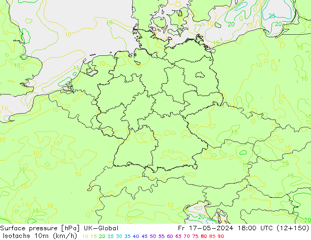 Isotachen (km/h) UK-Global Fr 17.05.2024 18 UTC