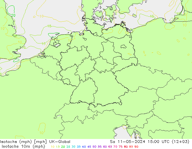 Isotachs (mph) UK-Global 星期六 11.05.2024 15 UTC