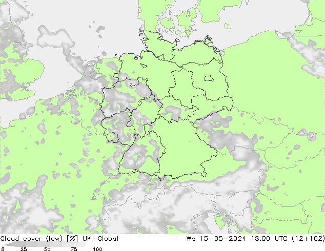 Bewolking (Laag) UK-Global wo 15.05.2024 18 UTC