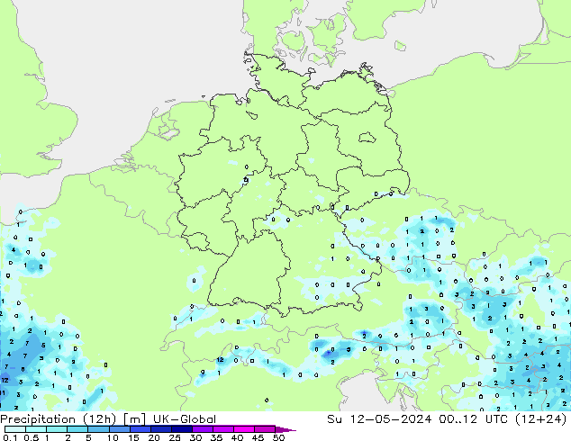 Precipitación (12h) UK-Global dom 12.05.2024 12 UTC