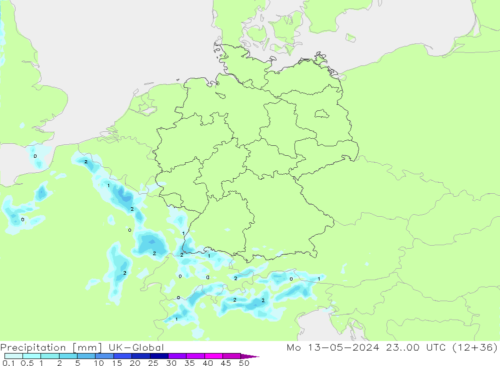 Precipitation UK-Global Mo 13.05.2024 00 UTC