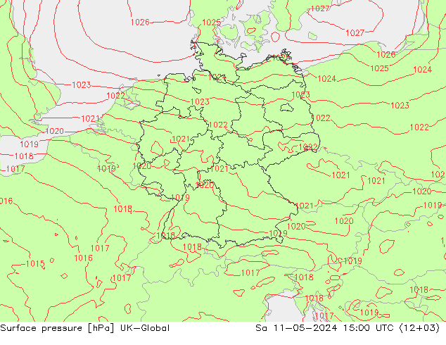 Atmosférický tlak UK-Global So 11.05.2024 15 UTC