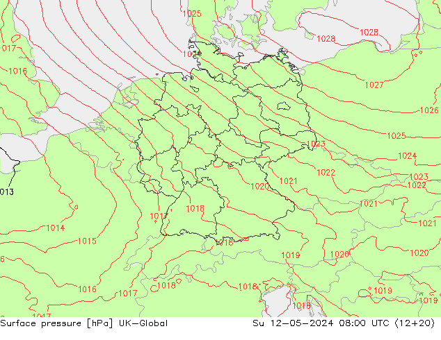 Surface pressure UK-Global Su 12.05.2024 08 UTC