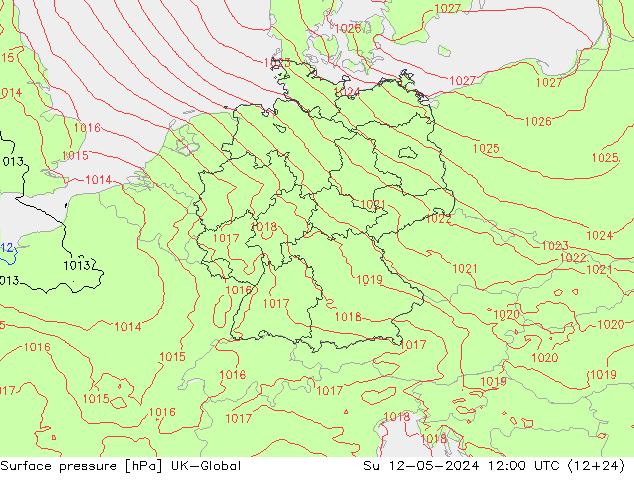 Presión superficial UK-Global dom 12.05.2024 12 UTC