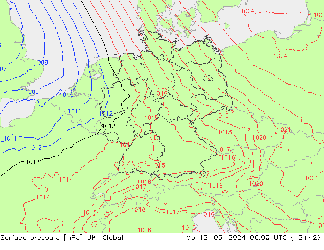 Atmosférický tlak UK-Global Po 13.05.2024 06 UTC