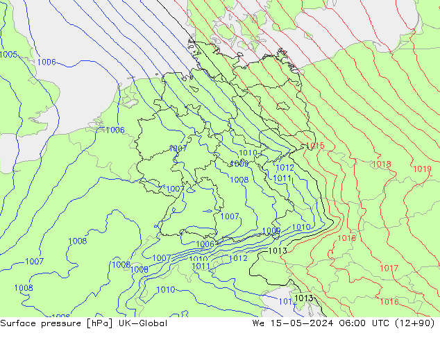 Atmosférický tlak UK-Global St 15.05.2024 06 UTC