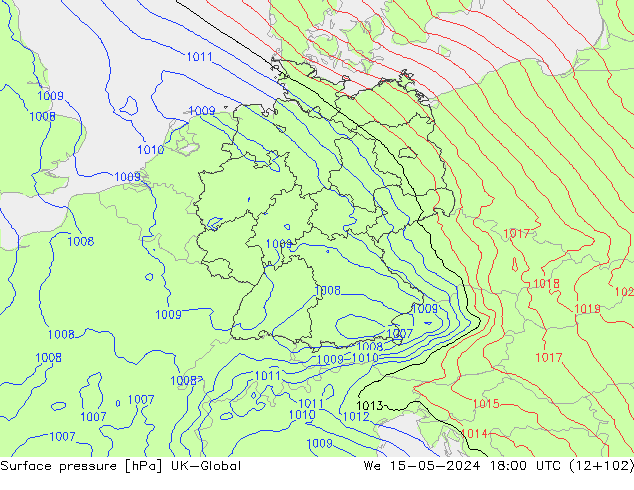 Presión superficial UK-Global mié 15.05.2024 18 UTC