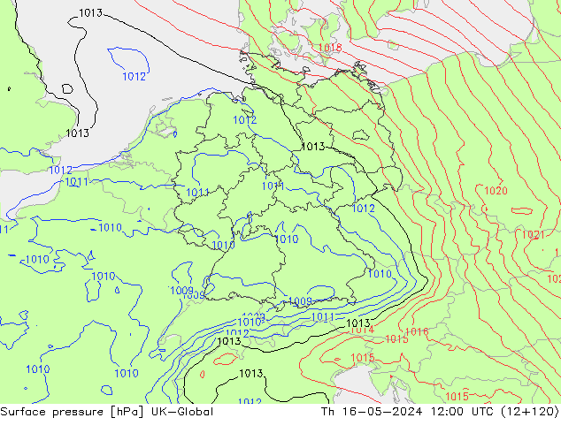 Surface pressure UK-Global Th 16.05.2024 12 UTC
