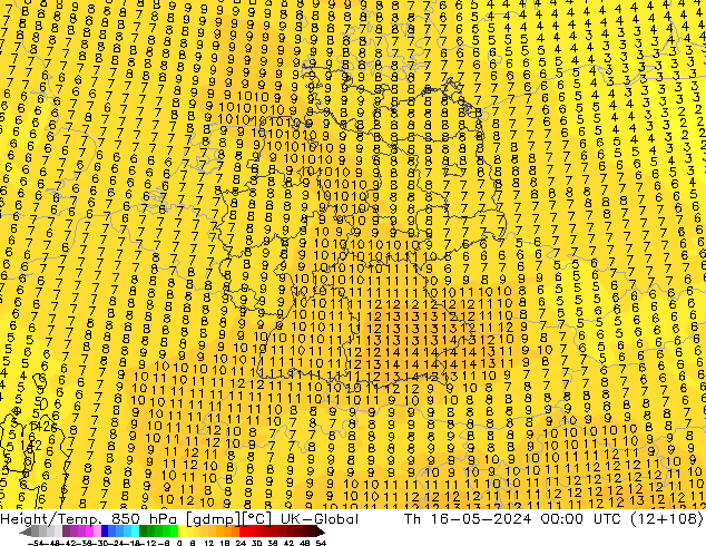 Yükseklik/Sıc. 850 hPa UK-Global Per 16.05.2024 00 UTC