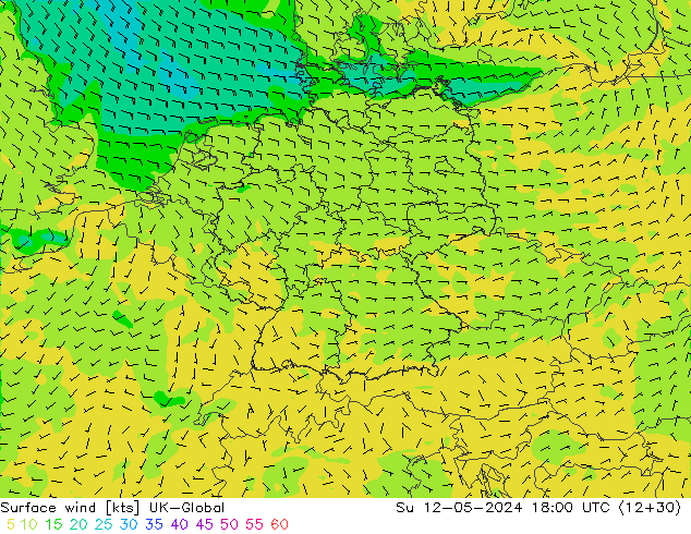 wiatr 10 m UK-Global nie. 12.05.2024 18 UTC