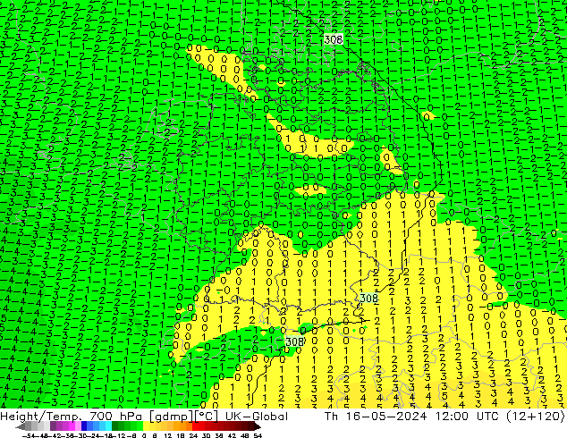 Hoogte/Temp. 700 hPa UK-Global do 16.05.2024 12 UTC