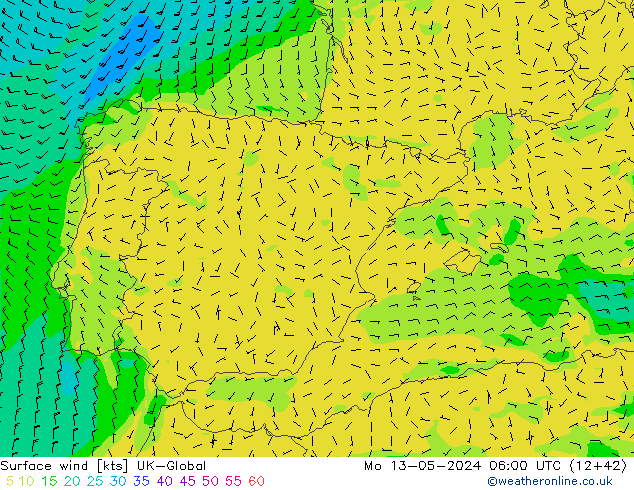 Wind 10 m UK-Global ma 13.05.2024 06 UTC