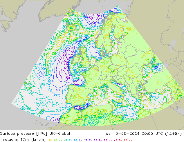 Isotaca (kph) UK-Global mié 15.05.2024 00 UTC